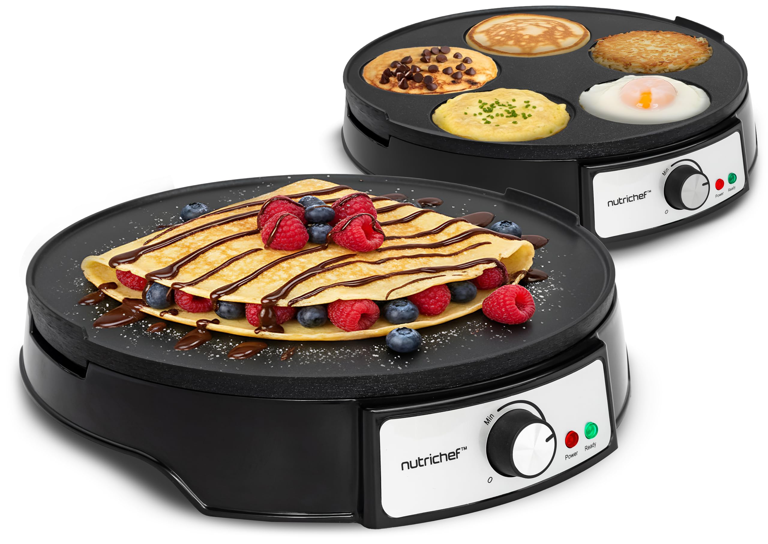 NutriChef Pancake Maker Electric Crepe Machine – Non-Stick Reversible 30 cm Hot Plate with Temperature Control & LED Light, Cook Crepes, Eggs, Omelettes | Includes Batter Spreader & Wooden Spatula