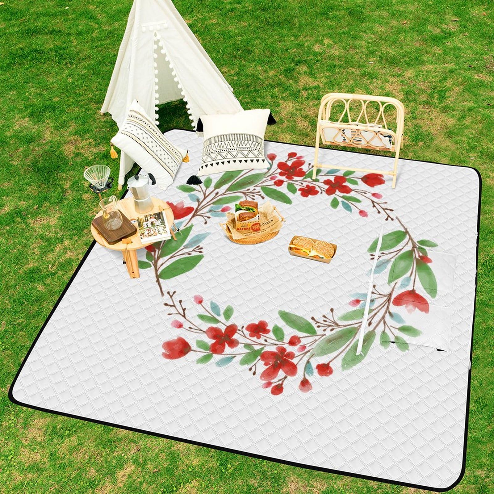 3D Stampa Ghirlanda Coperta Picnic Impermeabile Stuoia Spiaggia Pieghevole Coperta Da Picnic Per Spiaggia, Campeggio, Escursioni E Gite 200x200cm