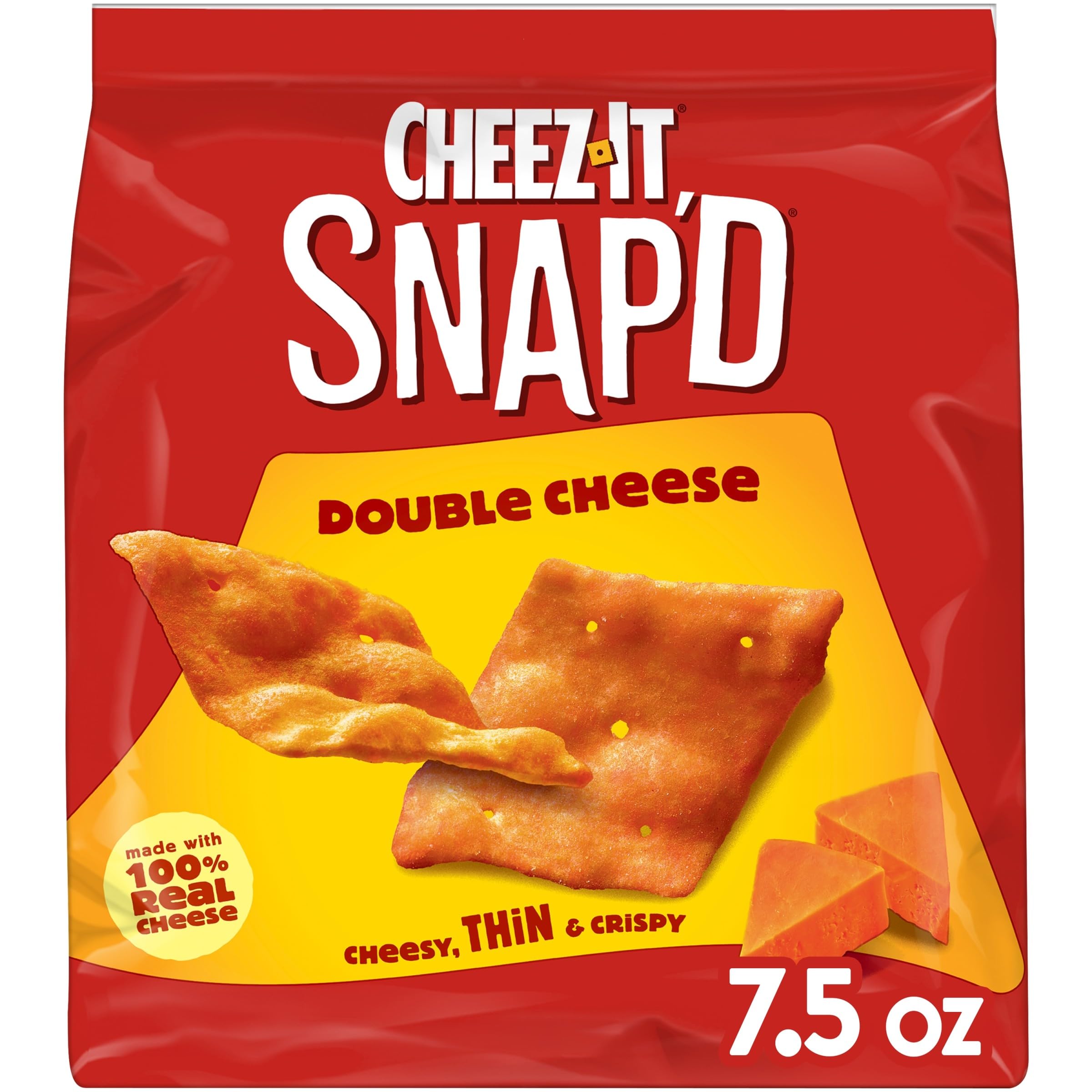 Cheez-It Snap'd Cheese Cracker Chips, Thin Crisps, Lunch Snacks, Double Cheese, 7.5oz Bag (1 Bag)