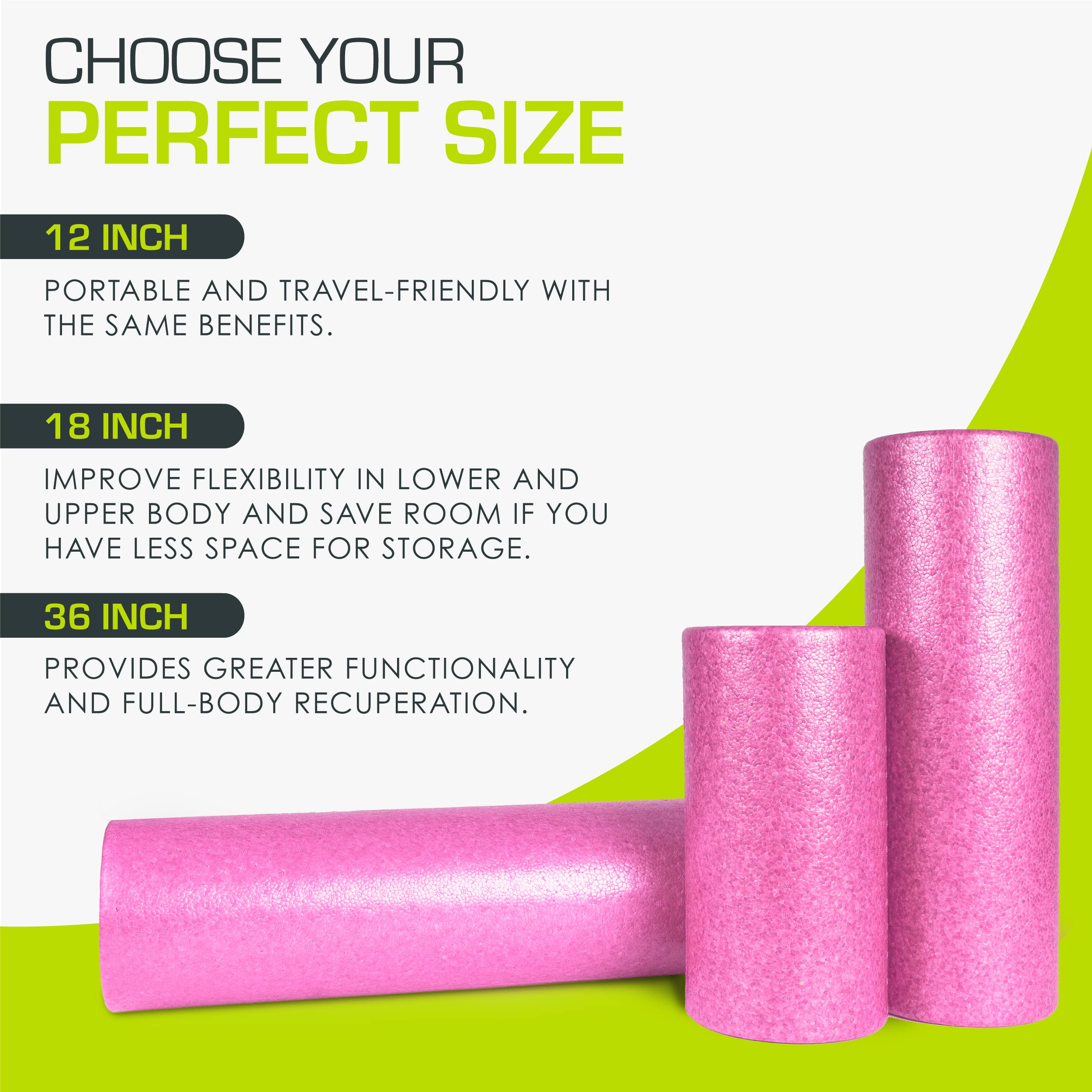 ProsourceFit High Density Foam Rollers 36, 24, 18, 12- inches long. Firm Full Body Athletic Massage Tool for Back Stretching, Yoga, Pilates, Post Workout Muscle Recuperation. Speckled and Solid Colors