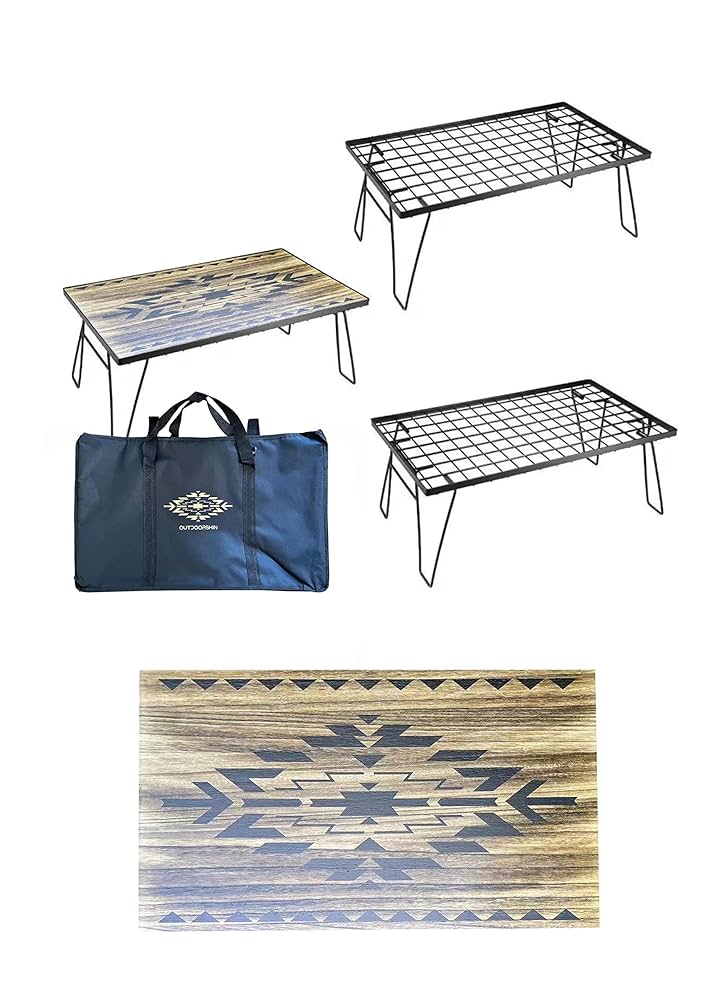 フィールドラック3個セット オルテガ柄 天板付き 収納ケース付き (D) Amazon | OUTDOORSHIN フィールドラック オルテガ柄 天然木製天