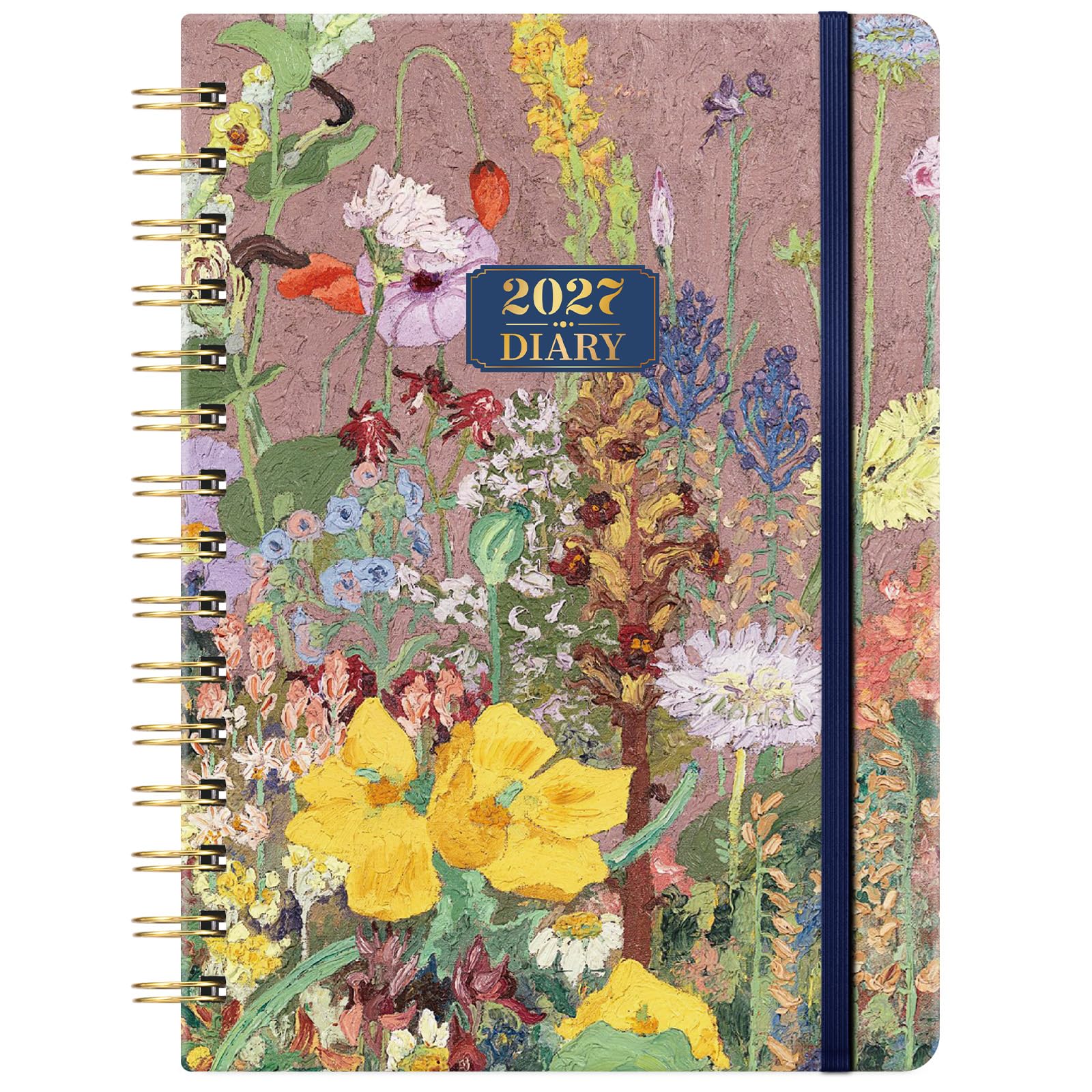 FULLVINTAGE 2027 Diary - Diary 2027 Week to View, January to December 2027, A5 Planner with Spiral Binding, Monthly Tabs, Inner Pocket, Plan for Work, School or Home