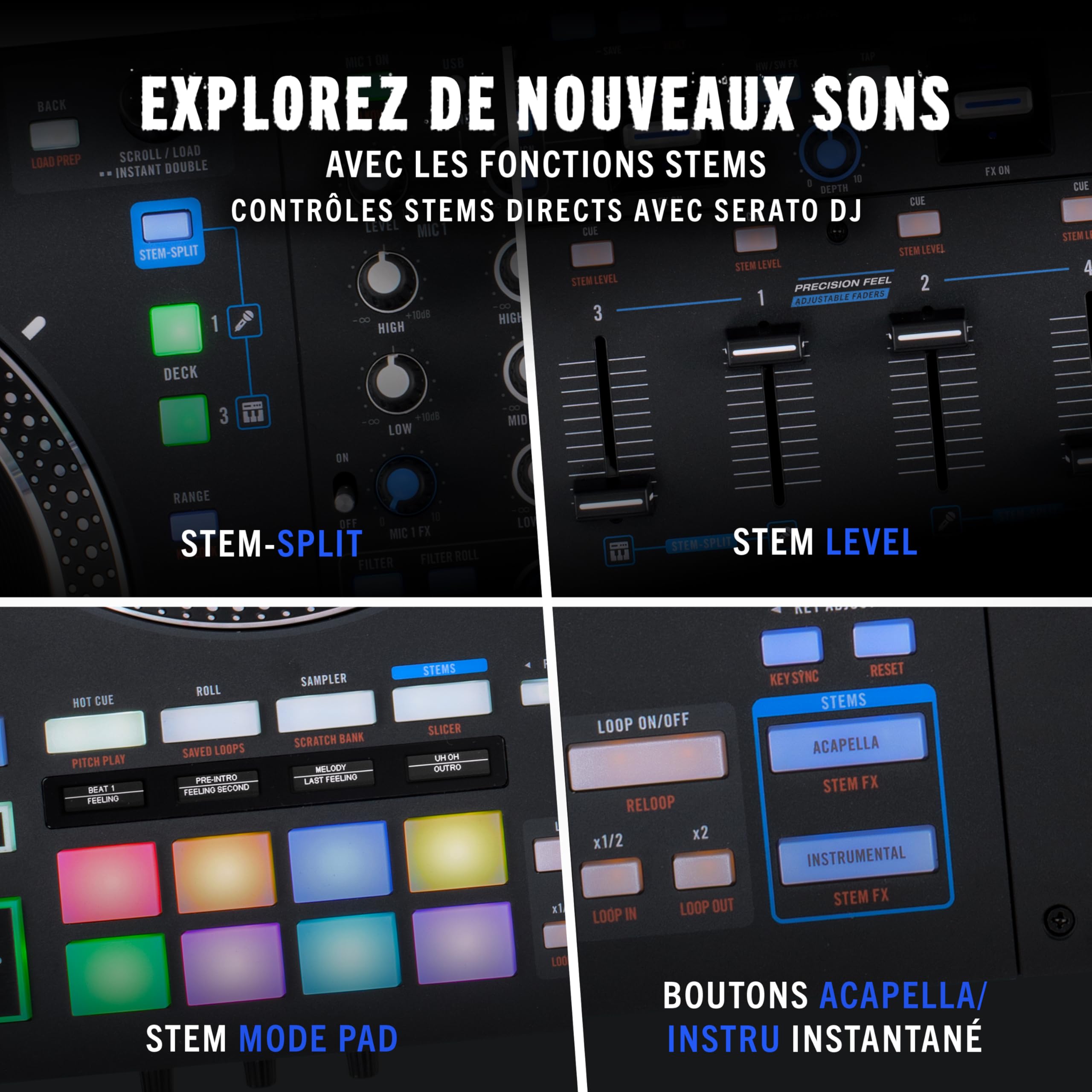 RANE PERFORMER Contrоleur DJ Motorisé Quatre Canaux - Plateaux 7" à Ecrans, Faders Precision Feel, Stem Split, Effets Complexes, Serato DJ Pro