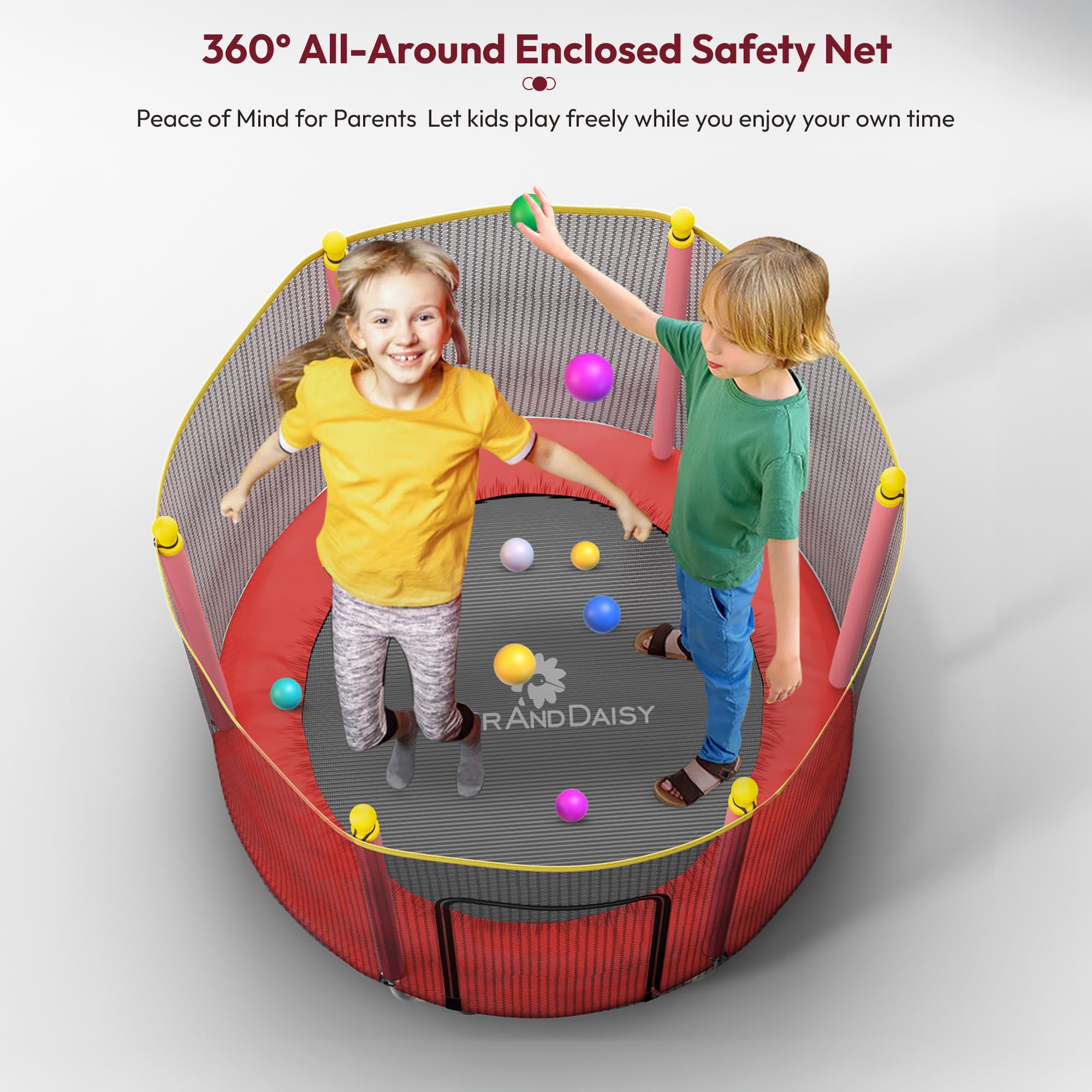 StarAndDaisy Trampoline for Kids at Home with Safety Net/Trampoline for Adults, Indoor & Outdoor / 120KG Loading Capacity with Stainless Steel Frame & Legs -55 inch, 4.5 Feet (Red) - Image 4 thumbnail