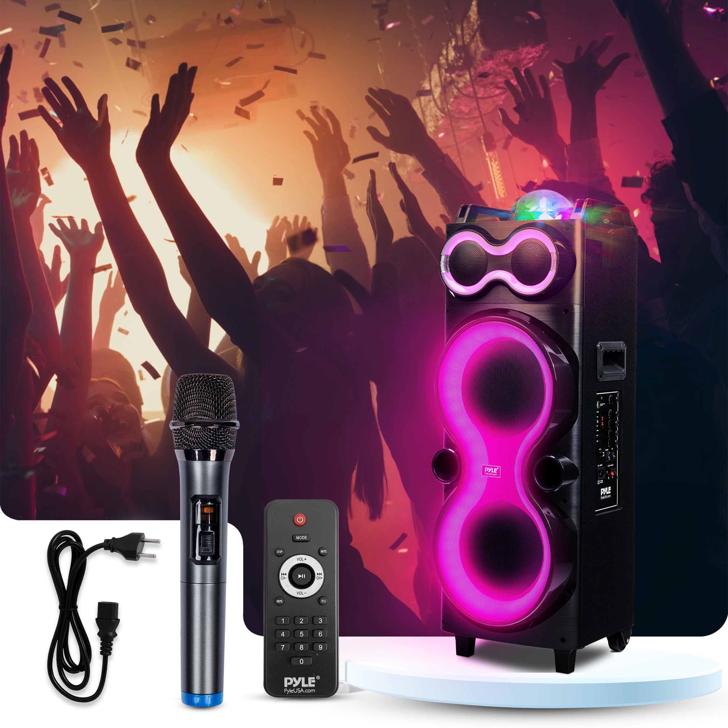 Pyle Cassa Bluetooth Potente 240 Watt, Speaker con Microfono Wireless, Altoparlante Bluetooth Portatile 25 cm, Karaoke, Batteria Ricaricabile, USB/SD/AUX/FM, LED, Esterno/Interno