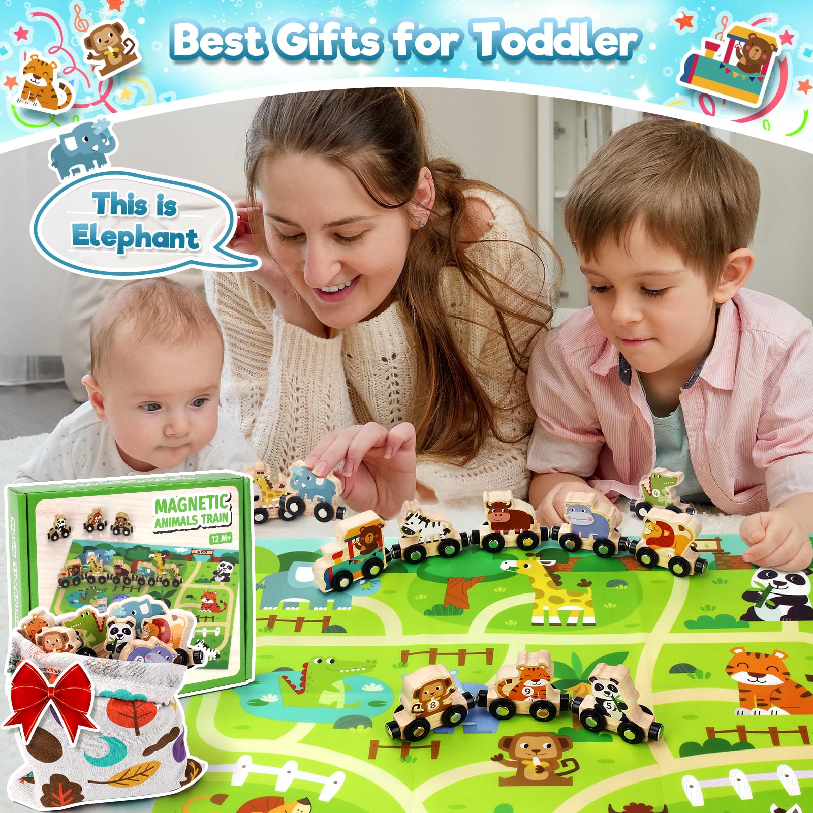 Juguetes para niños y niñas de 1, 2 y 3 años, juguetes Montessori, juego de tren de madera magnético, regalos para niños de 2 a 3 a 4 años, juguete educativo para niños pequeños, regalos de cumpleaños 6