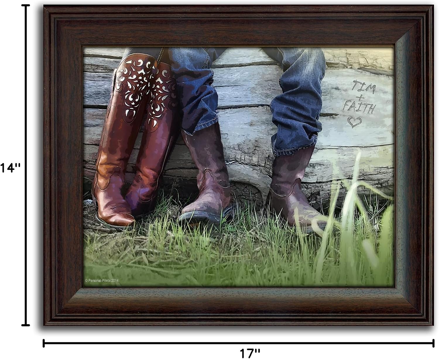 Personal-Prints | Personalized Prints for Families, Couples, and Friends | Includes the Names as Part of the Art | Boots Love Framed Cowboy Country Print