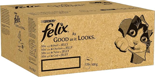 PURINA FELIX AS GOOD AS IT LOOKS Mixed Selection in Jelly with beef, with cod, with tuna, with chicken Wet Cat Food Pouch 120x100g