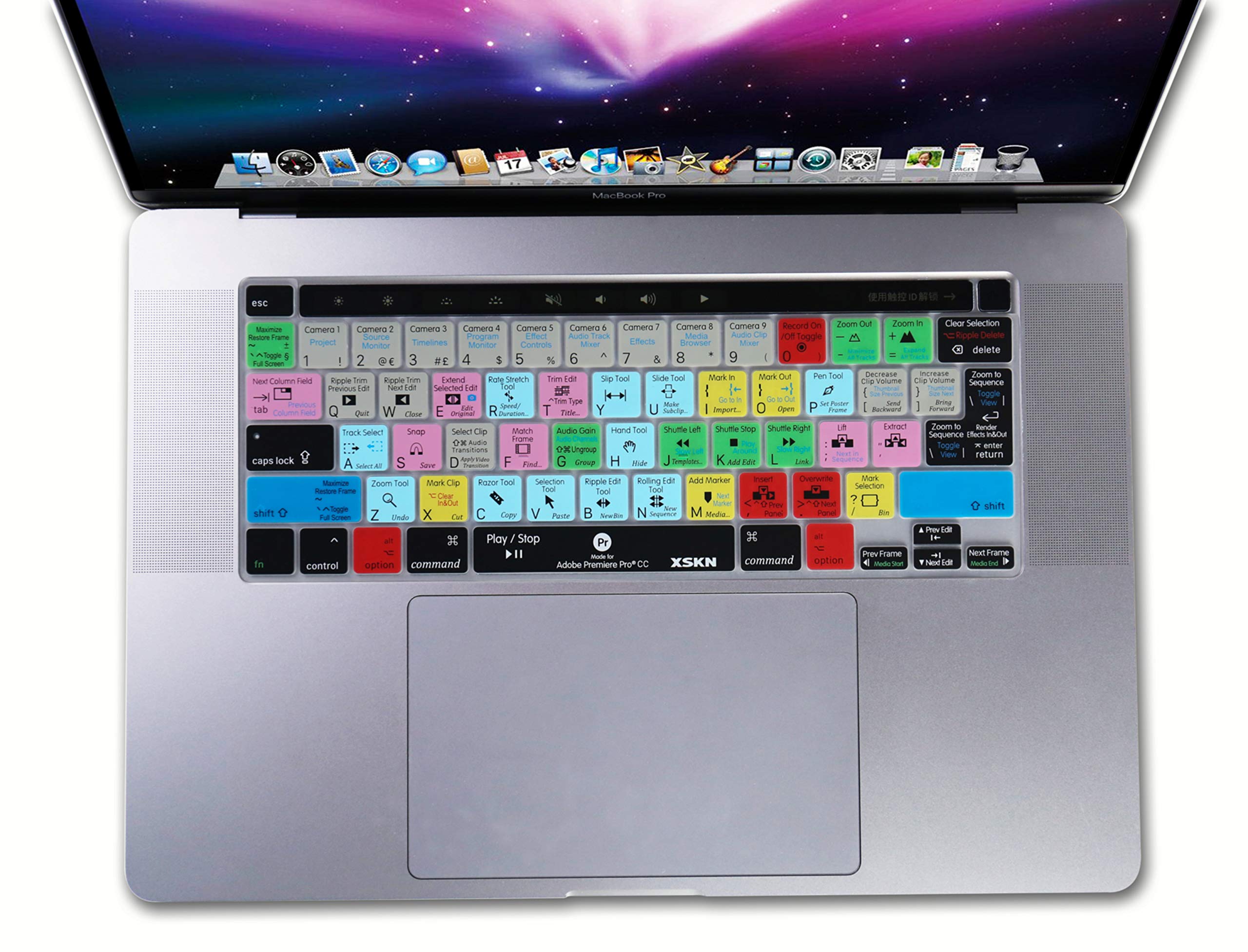 XSKN Premiere Pro CC Silicone Shortcut Keyboard Cover Skin for 2019 MacBook Pro 16 inch A2141 and 2020 MacBook Pro 13.3 inch A2338 M1 A2251 A2289 with Touch Bar & Touch ID US and EU Common Version