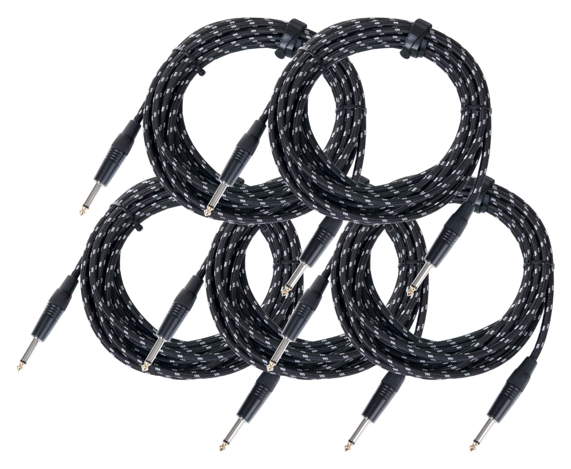 Pronomic Stage INST-6T Cavo per Strumenti Jack 6m Tessile Set da 5 | Guaina in tessuto in stile "vintage", Guaina esterna antiscivolo con rigidità ottimale, Connettori: jack 6, Lunghezza: 6m