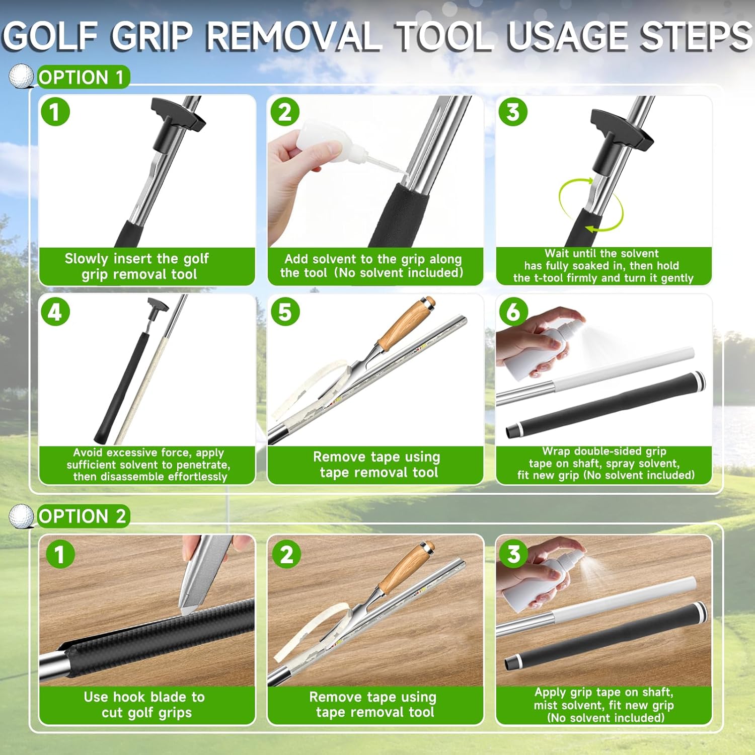 Golf Grip Removal Tool, 12" Golf Grip Remover Saver Gripping Tool for Swinging Grips, High-Carbon Steel Golf Club Grip Repair Kits, Include Tape Remover, Gloves, Hook Knife, Tape Strips