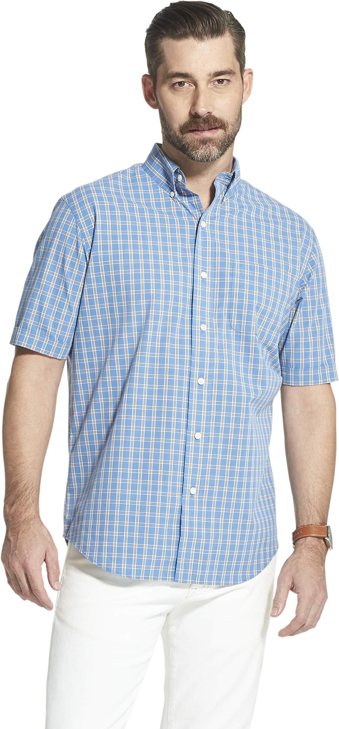 Arrow 1851 Men's Hamilton Poplins Short Sleeve Button Down Plaid Shirt