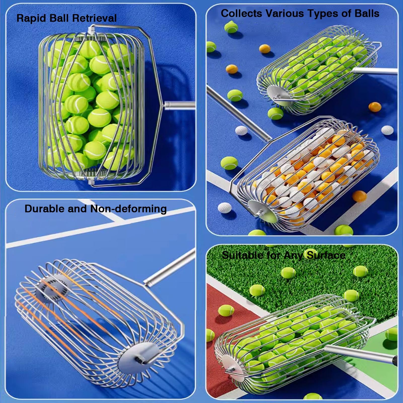 Recuperador de Pelotas de Golf y Tenis de Acero Inoxidable: recolector de Pelotas automático portátil, de Alta Capacidad y Estilo Rodillo