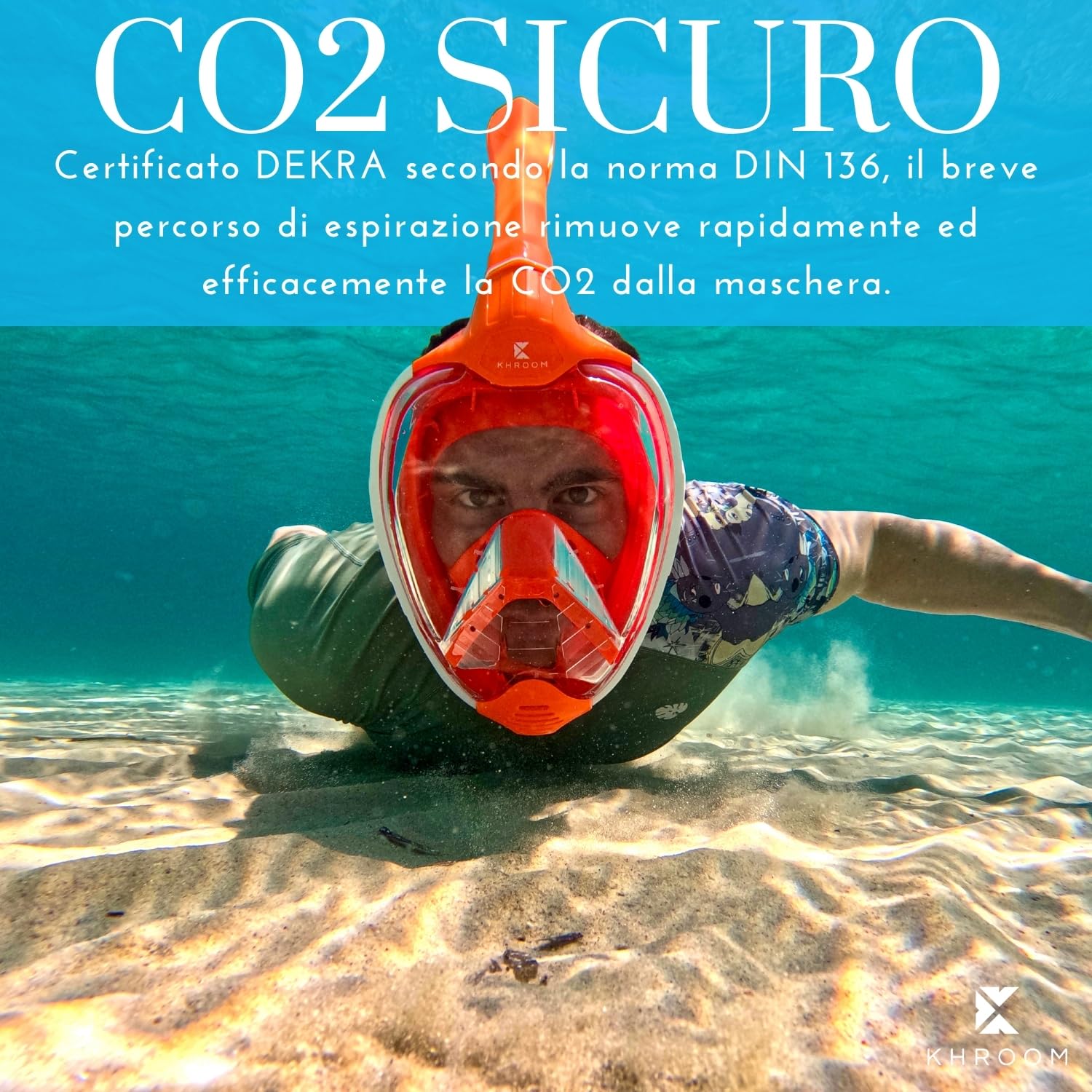 Khroom Maschera Snorkeling per Adulti e Bambini | Sicurezza CO2 certificata DEKRA | Maschera Seaview X – Maschera Subacquea con Boccaglio | Alternativa Set Snorkeling