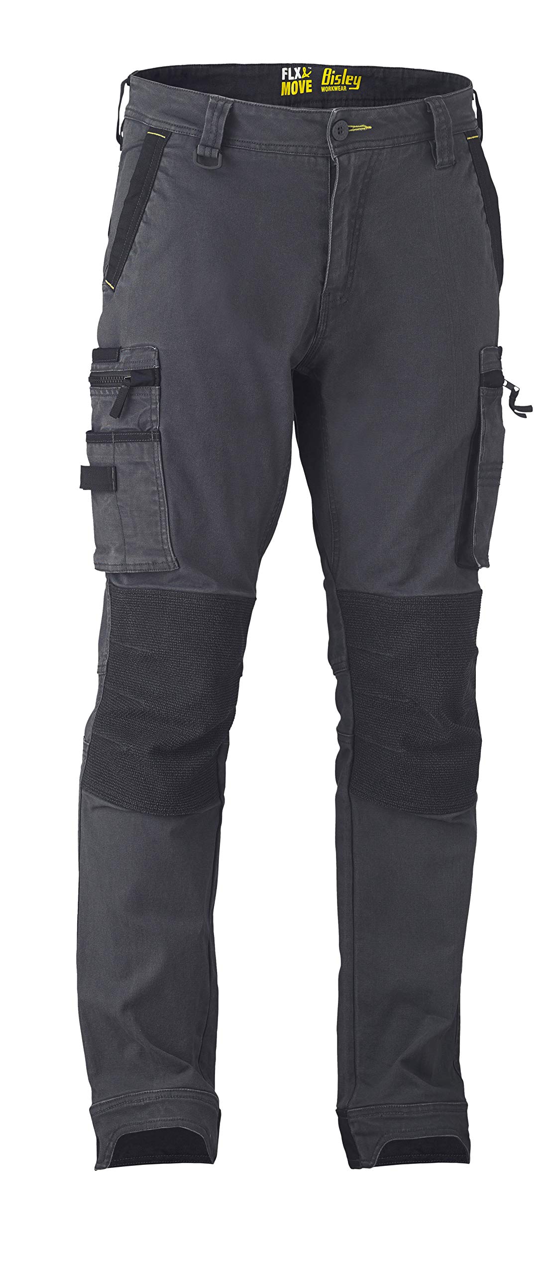 Bisley Charcoal Workwear Ukbpc6333_bccg Flex & Move Cargo Trousers Stretch Utility Zip With Knee Pockets-, 36R