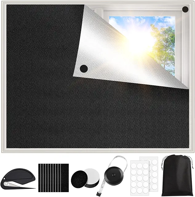 Kisvic Blackout Blinds Without Drilling - 200x145cm Blackout Fabric Set for Roof Windows