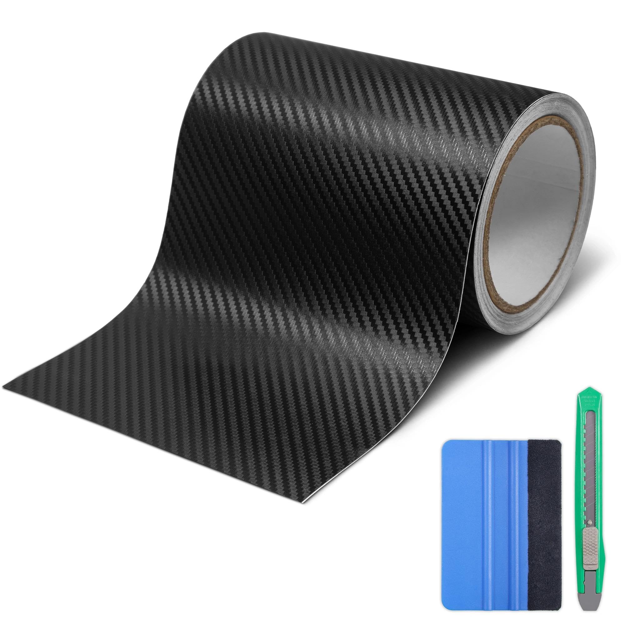 Lypumso Carbon Fiber Vinyl Tape with Tools Kits, Chrome Delete Vinyl Wrap for Blackout Car Door Edge Guard Door Sill Window Trim Protector (3D Black, 6in x 30ft)