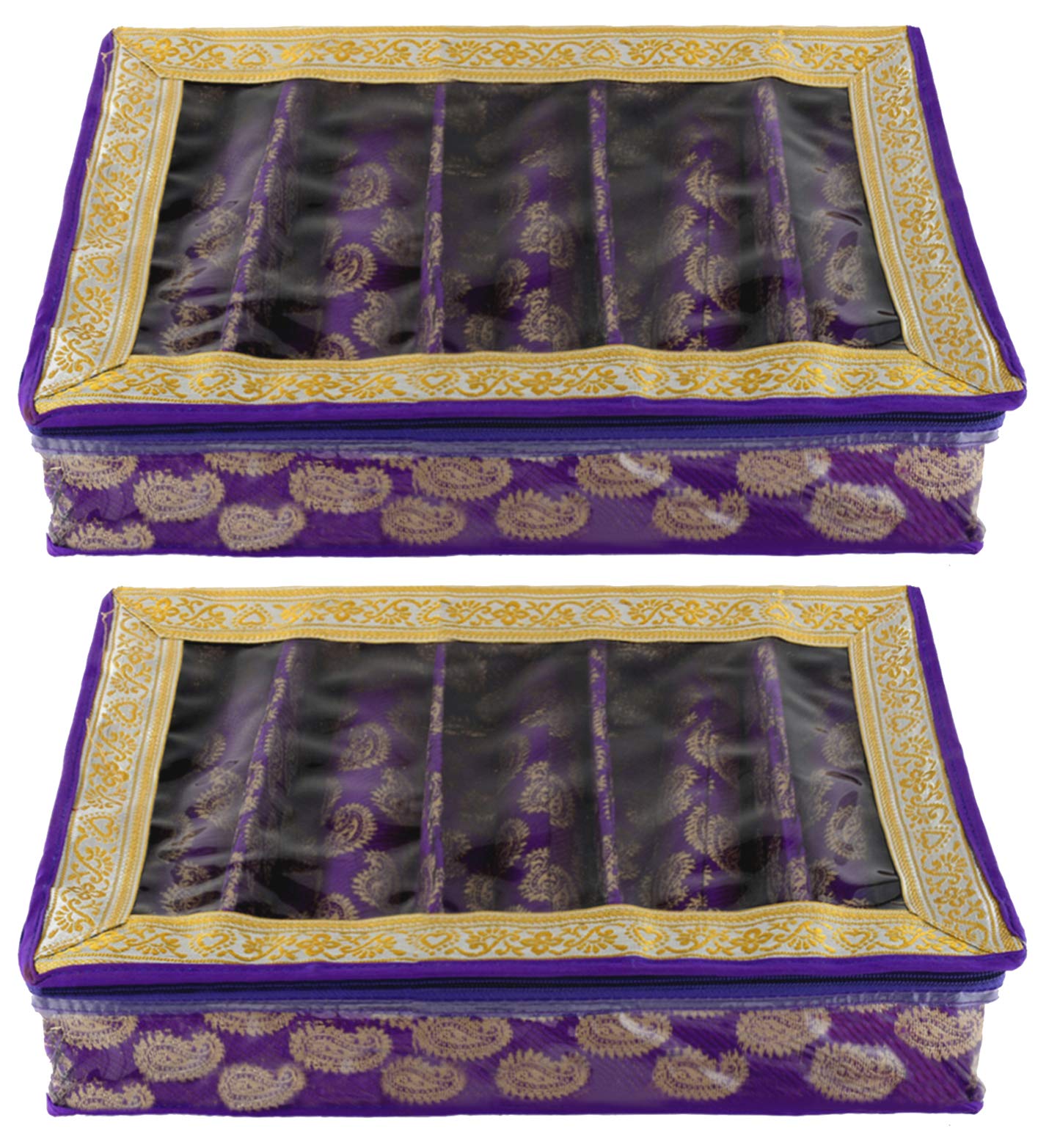 Kuber Industries Exclusive Carry Design Brocade Hardboard 2 Pieces Five Rod Bangle Box (Purple) -CTLTC38779
