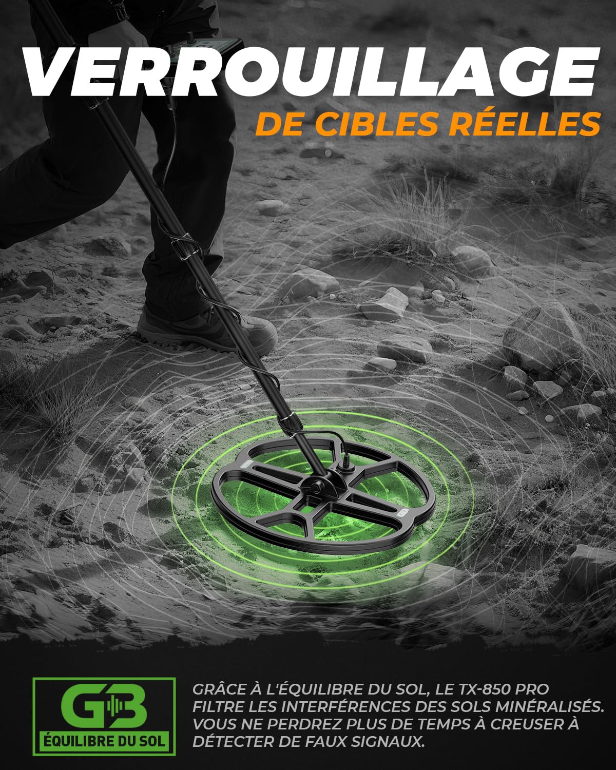 Detecteur de Metaux Professionnel avec Bobine Double-D Étanche 13", Haute Fréquence 19,23 kHz pour Détection Argent & Or, Équilibre du Sol Réglable Amélioré, 3 Modes de Détection (Profondeur 12'')