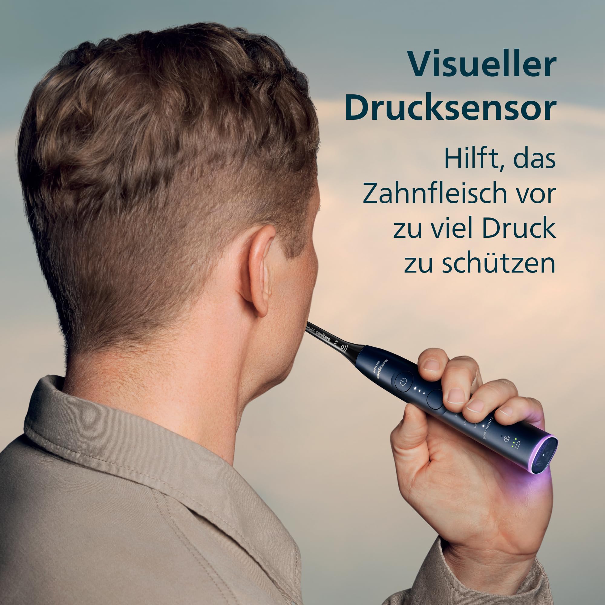 Philips Sonicare 7100 elektrische Zahnbürste, Schallzahnbürste mit App, 4 Putzmodi und 3 Intensitätsstufen, Andruckkontrolle, EasyStart, Weiß und Marineblau, 2er Pack, HX7429/01 [Neue Technologie]