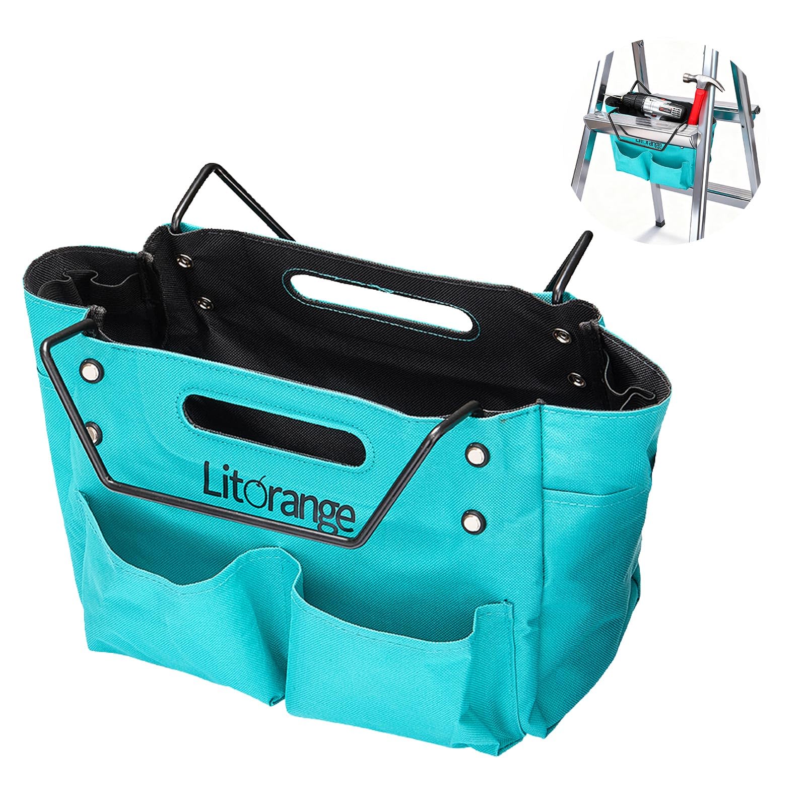 Litorange 脚立アンダーバッグ 折りたたみ 脚立用 金属フック付き 簡単取り付け 収納バッグ 工具入れ 工具バッグ 道具袋 ツールバック 脚立フック対応・軽量・耐久 手提対応