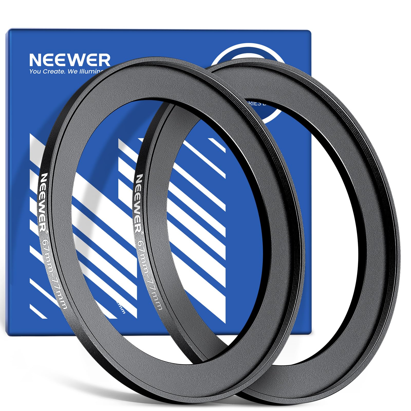 Neewer Step Up Lot de 2 bagues d'adaptation 67-77 mm avec Chiffon de Nettoyage en Alliage d'aluminium pour Objectif Photo