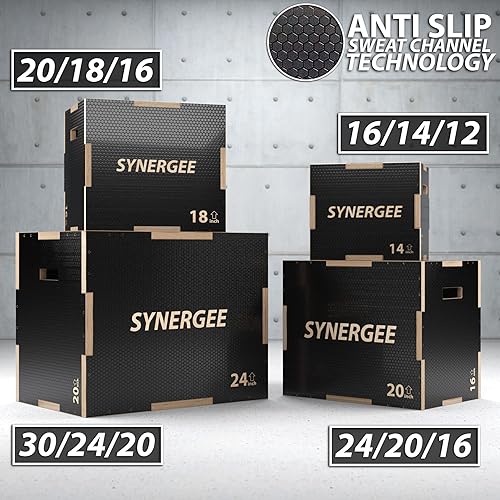 Miniatura 5 de Synergee Caja pliométrica antideslizante 3 en 1 para entrenamiento y acondicionamiento de saltos. Plyo de madera y caja pliométrica suave todo en