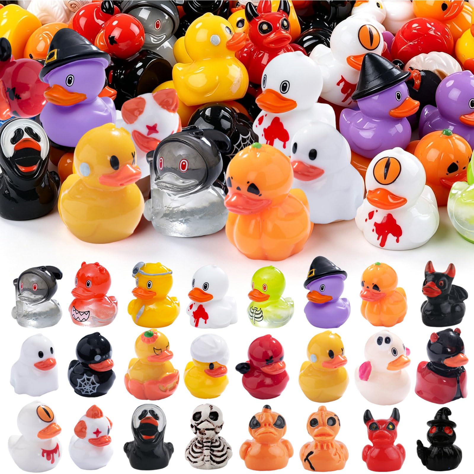 InteDesign 48Pcs Halloween Mini Resin Ducks Bulk 24 Style Party Favors Gift