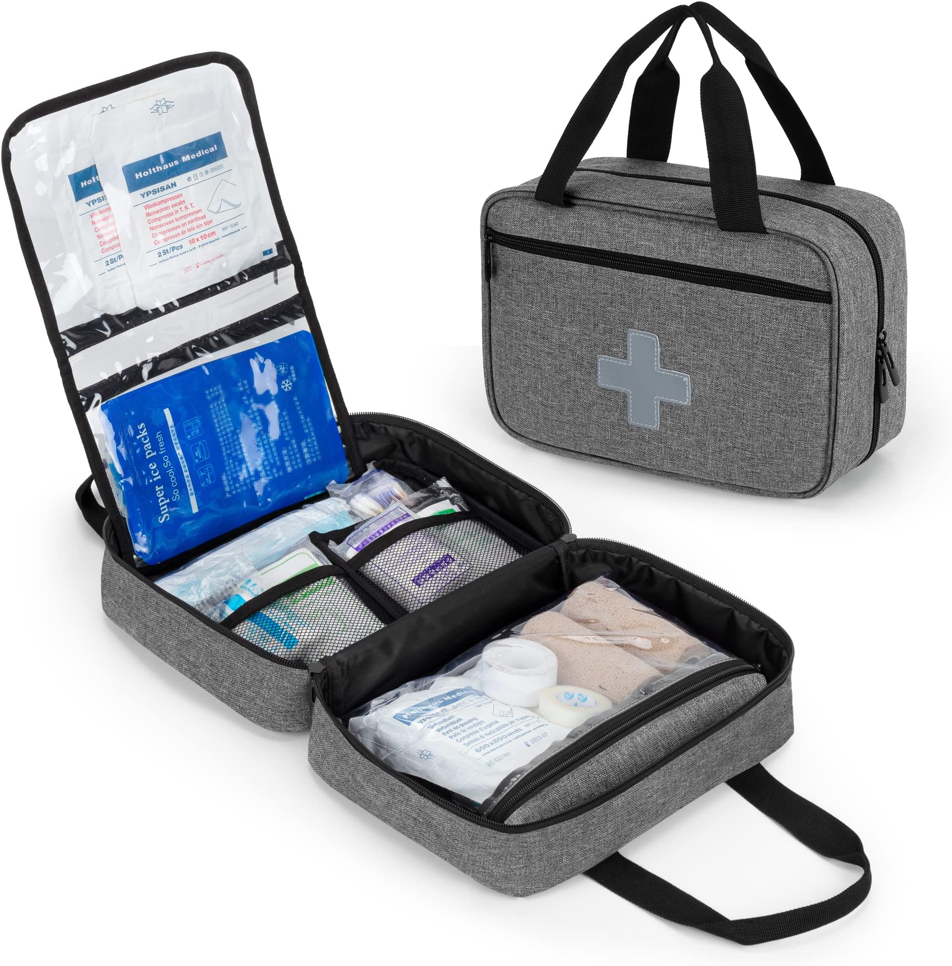 CURMIOSmall First Aid Bag, Medicine Storage Bag Empty for Hiking, Camping, Car, Travel, Family and Outdoor, Grey (Bag ONLY)