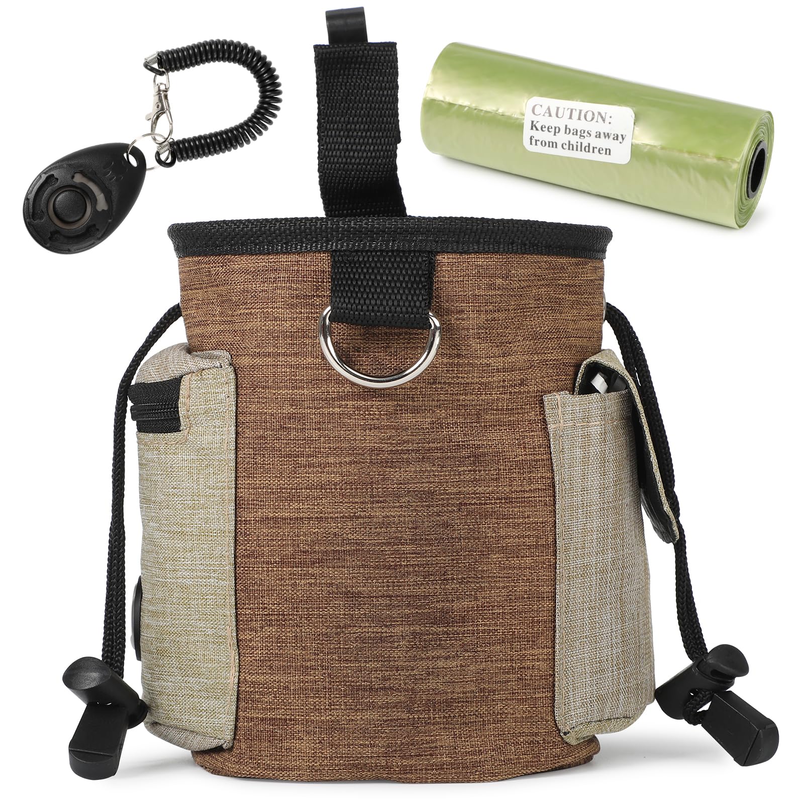 ondware Large Dog Treat Pouch with Adjustable Waist Belt, Waterproof Oxford Training Bag with Drawstring, Clicker & Poop Bags, 3.6 Cup Capacity, Multi-Use Snack Storage for Walking Hiking