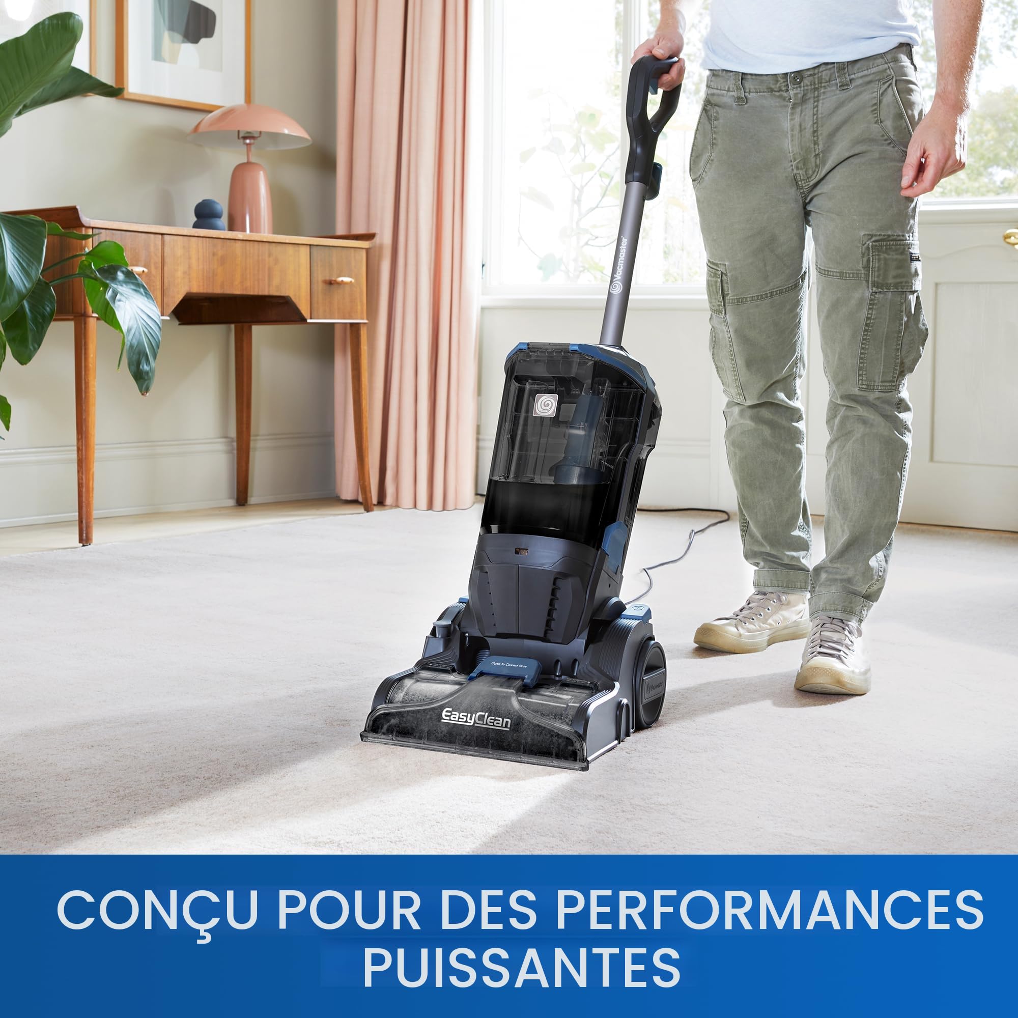Vacmaster Aspirateur Balai Nettoyeurs tapis et moquettes Lave et Élimine la Saleté, les Taches Difficiles et Collantes Pour Tapis, Tapisserie et Escaliers, Bleu
