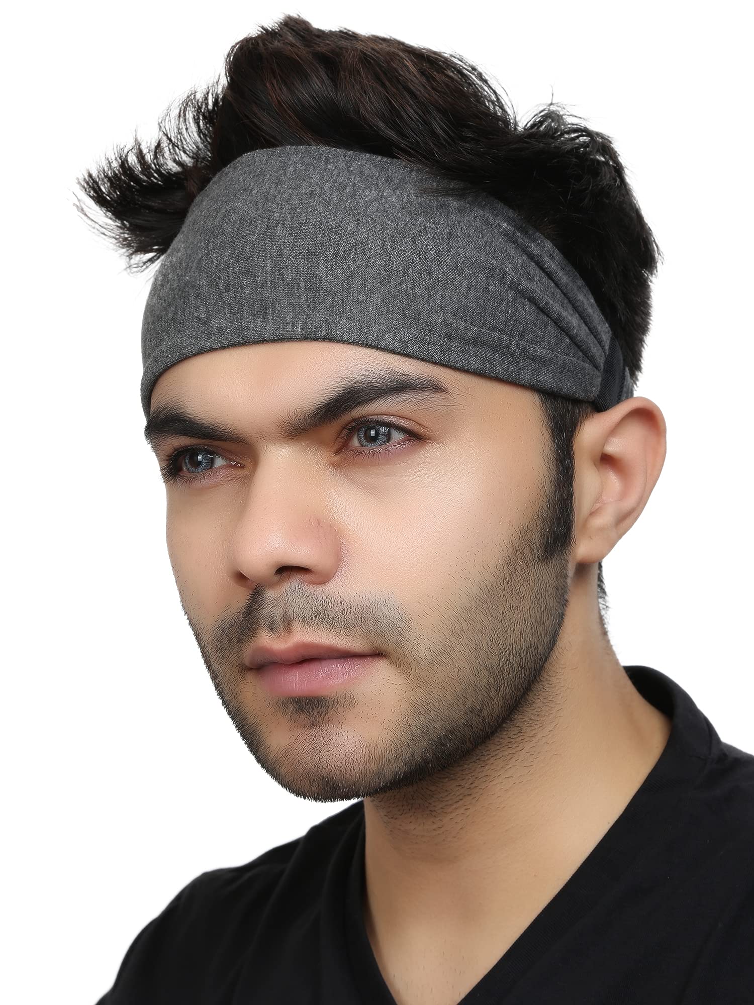 BISMAADH Cotton Soft & Durable Elastic Multifunctional Non Slip Unisex Workout Headband, Grey