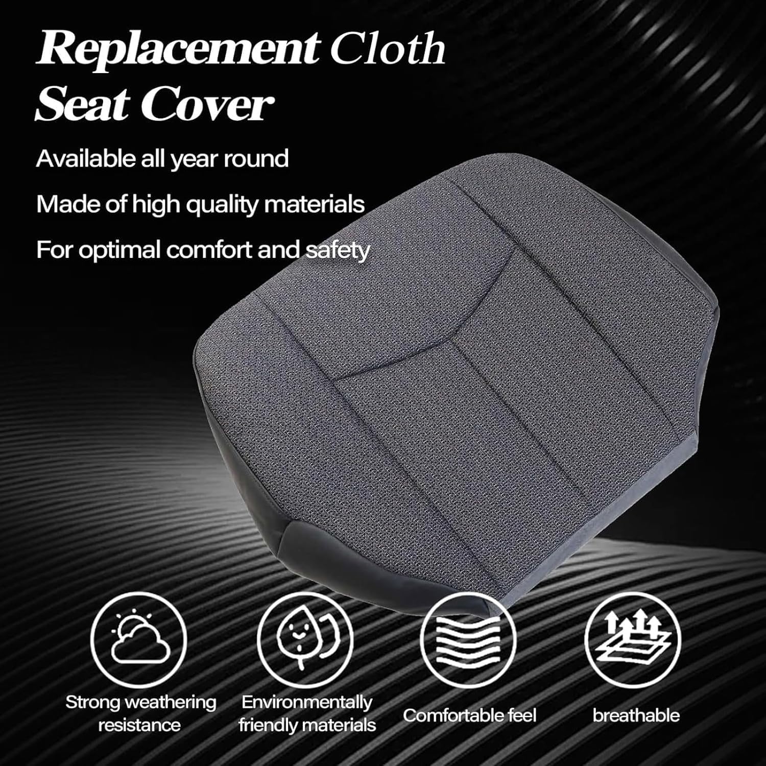 SecosAutoparts Driver & Passenger Side Bottom & Foam Cushion Dark Gray Replacement Cloth Seat Cover Compatible with Chevy Silverado Avalanche Tahoe Suburban GMC Sierra Yukon 2003 2004 2005 2006 2007