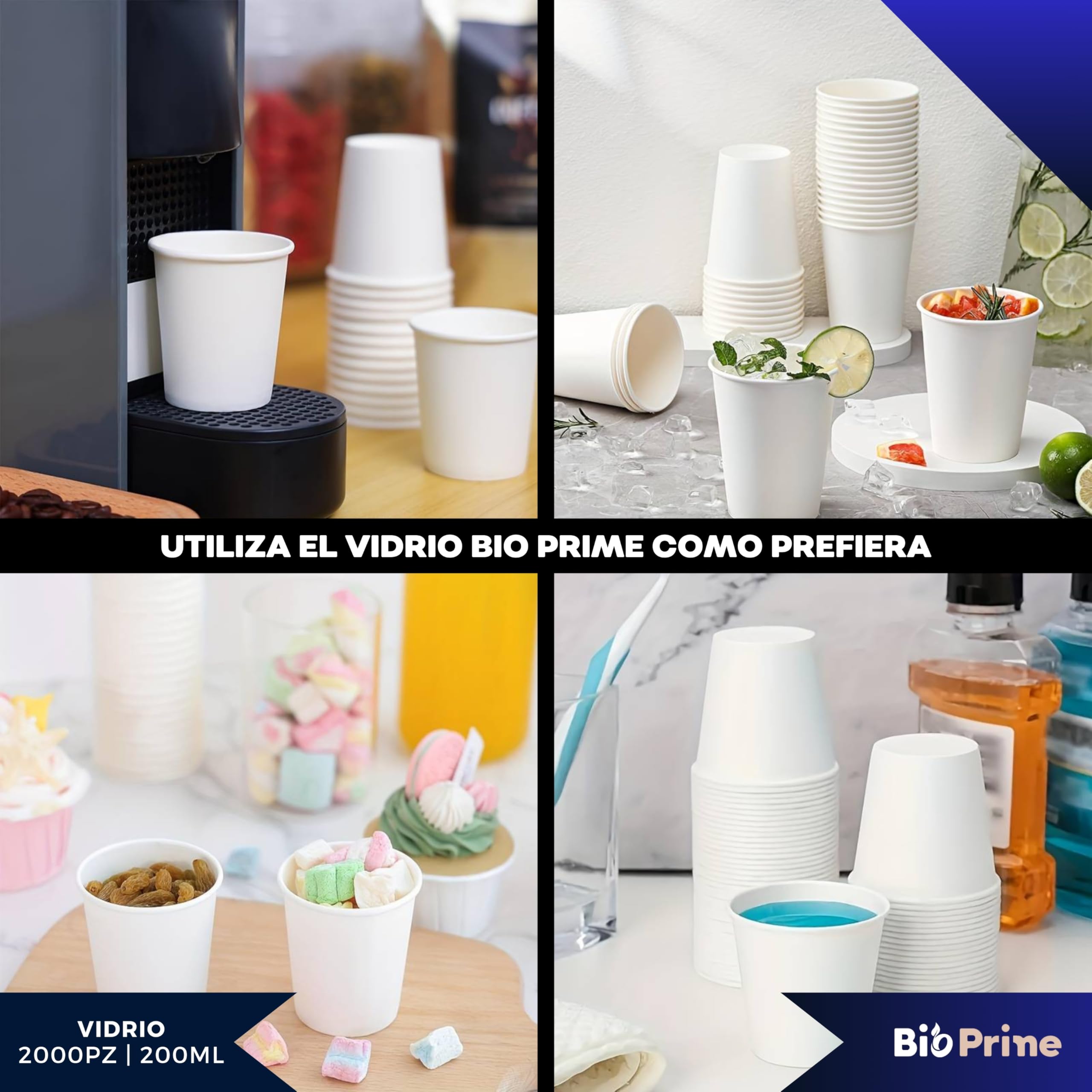 2000 unidades - Vasos de agua de papel de 200 ml - Vasos de 200 ml biodegradables - Para bebidas calientes, agua y bebidas - Vasos desechables