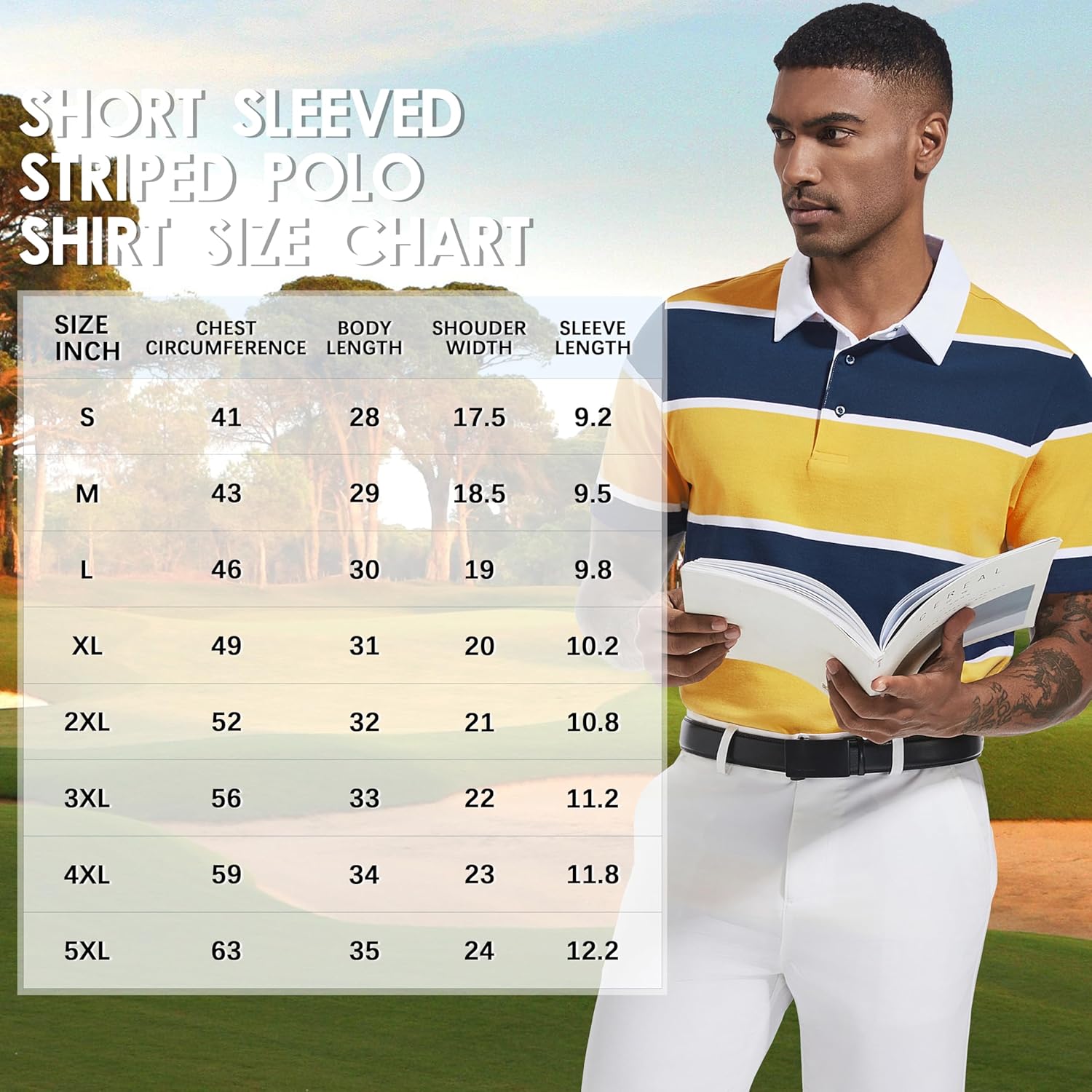 Men's Polo Shirts Long Sleeve Striped Dry Fit Casual Collared Pique Golf Polo Shirts for Mens - Image 6