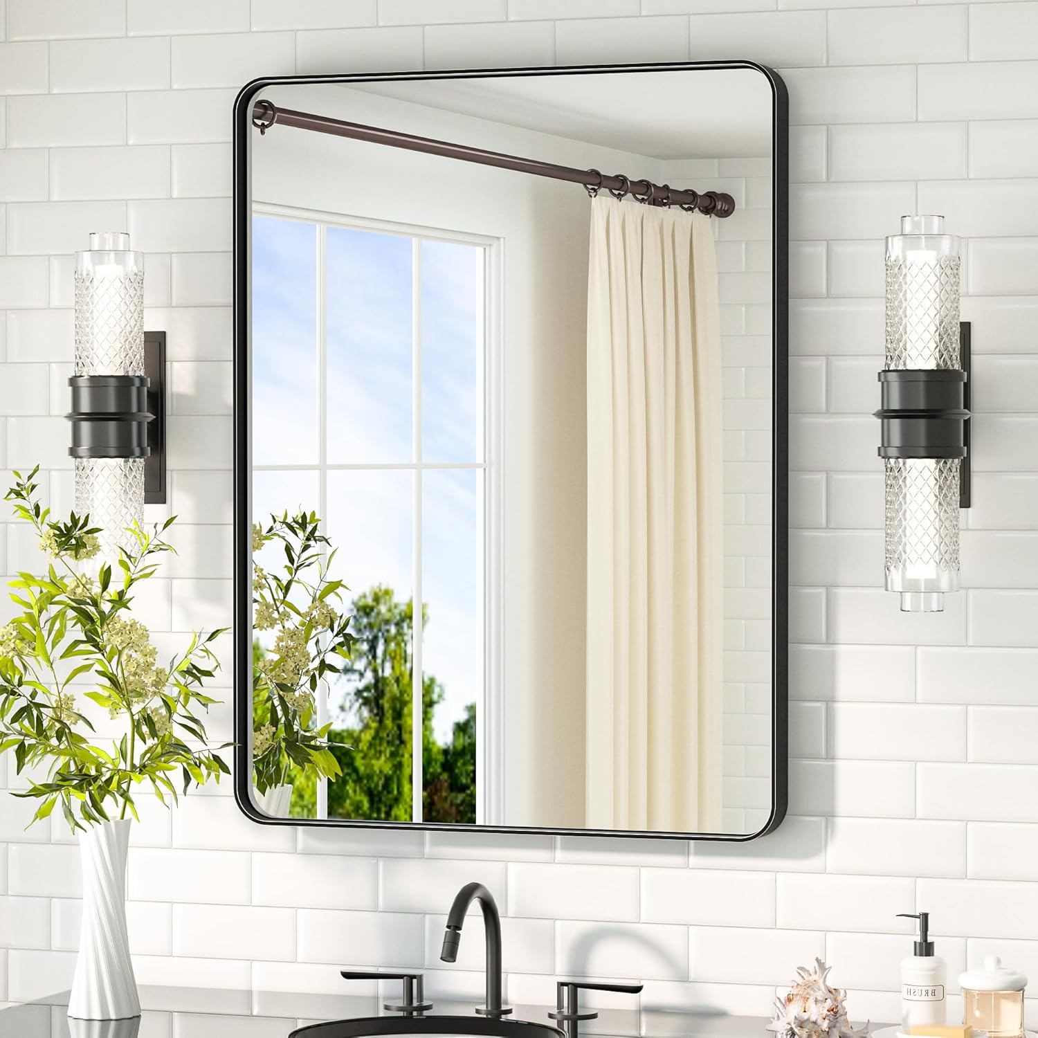TETOTE Black Bathroom Mirror 24 x 32 Matte Black Metal Framed Vanity Mirror, Tempered Glass, Wall Mounted for Bathroom, Entryway, Bedroom, Living Room(Horizontal/Vertical) 32"L x 24"W Matte Black