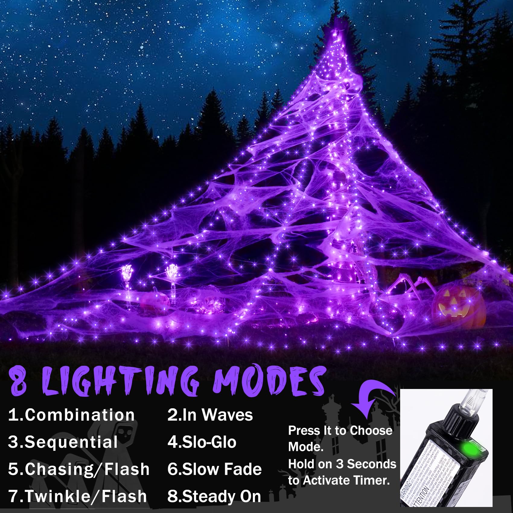 Halloween Decorazioni Esterno: Ragnatela 5,2m Con 550 LED E Ragno Gigante 1,2m