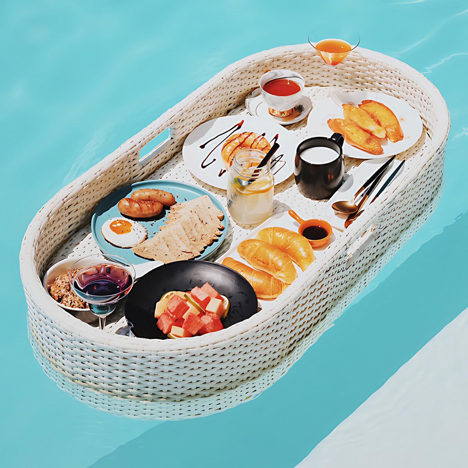 Floating Serving Tray for Drin & ac Perfect for Pool Hot Tub Beach Parties & Entertaining (Blanco D)