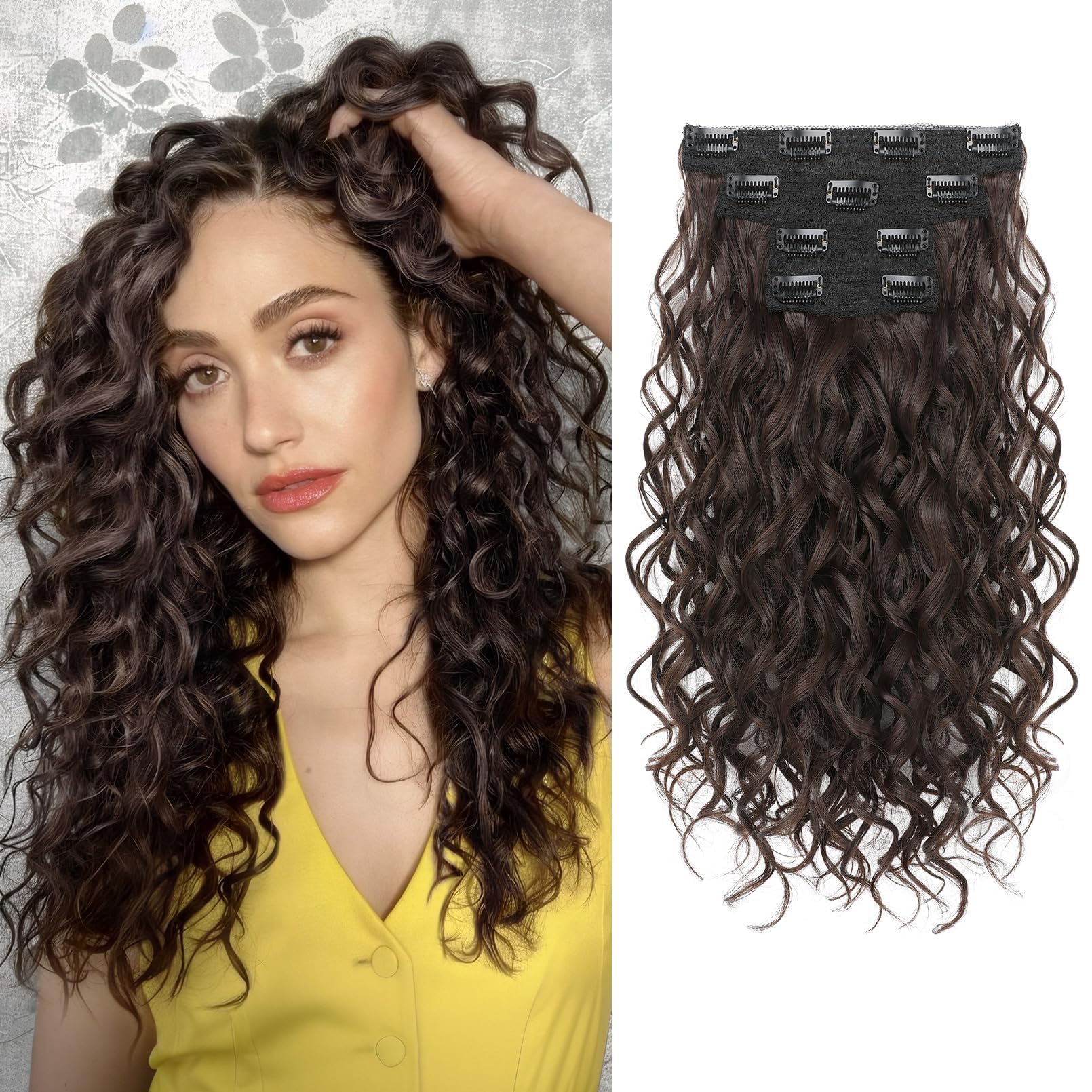 REECHO Curly Hair Extensions, 4PCS 16 inch Clip in Hair Extensions Lace Weft Short Curly Hair Extensions Clip Ins Invisible Natural Hairpieces for
