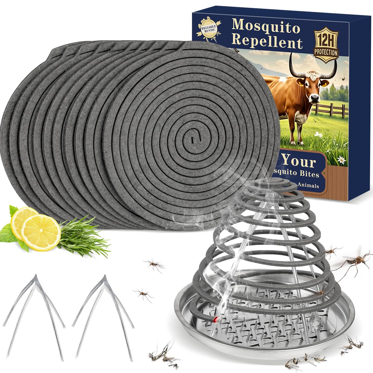 Bobinas repelentes de mosquitos y moscas para ganado, paquete de 10 unidades, citronela natural para ganado, caballos, cabras, pollos, tiempo de combustión de 12 horas, protección contra insectos de