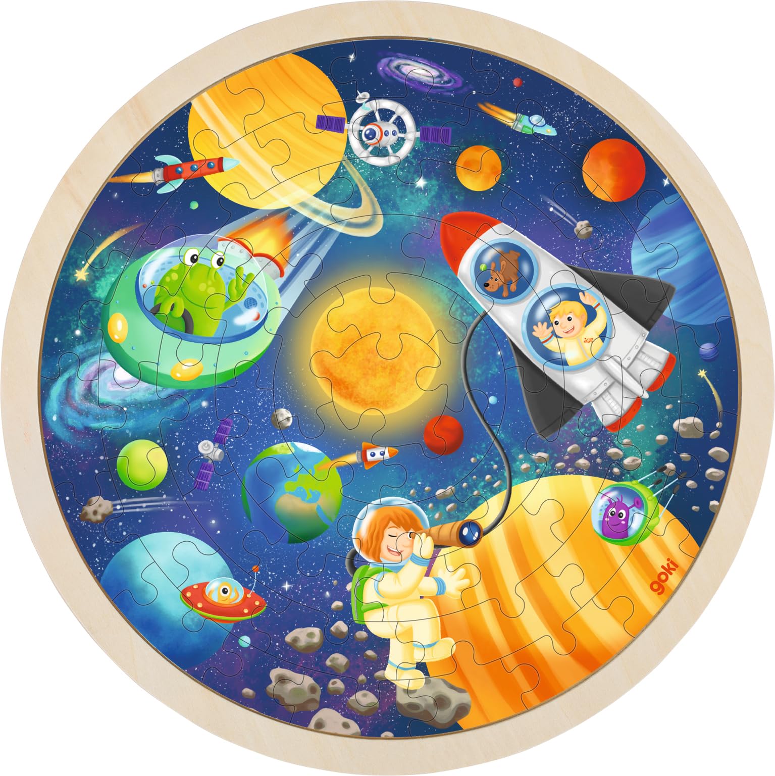 goki Space Inlay Puzzle Diameter 29.5 cm Wood 57 Pieces per Piece