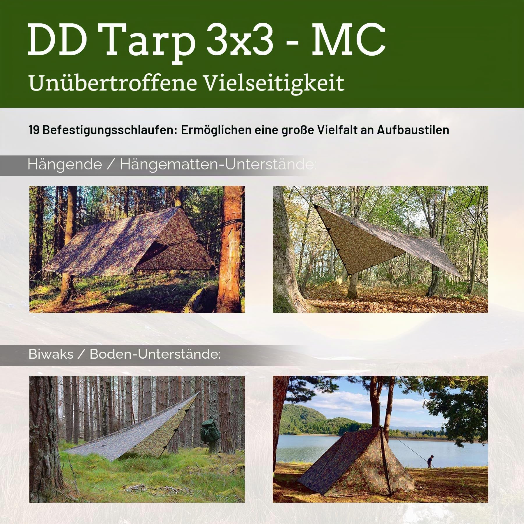 DD Hammocks DD Tarp 3x3 MC Camouflage-Plane für Hängematte Camping