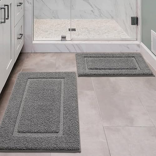 Juego de 2 alfombras de baño ultra absorbentes, suaves, lavables a máquina, de microfibra, antideslizantes, para suelo de baño, bañera, inodoro,