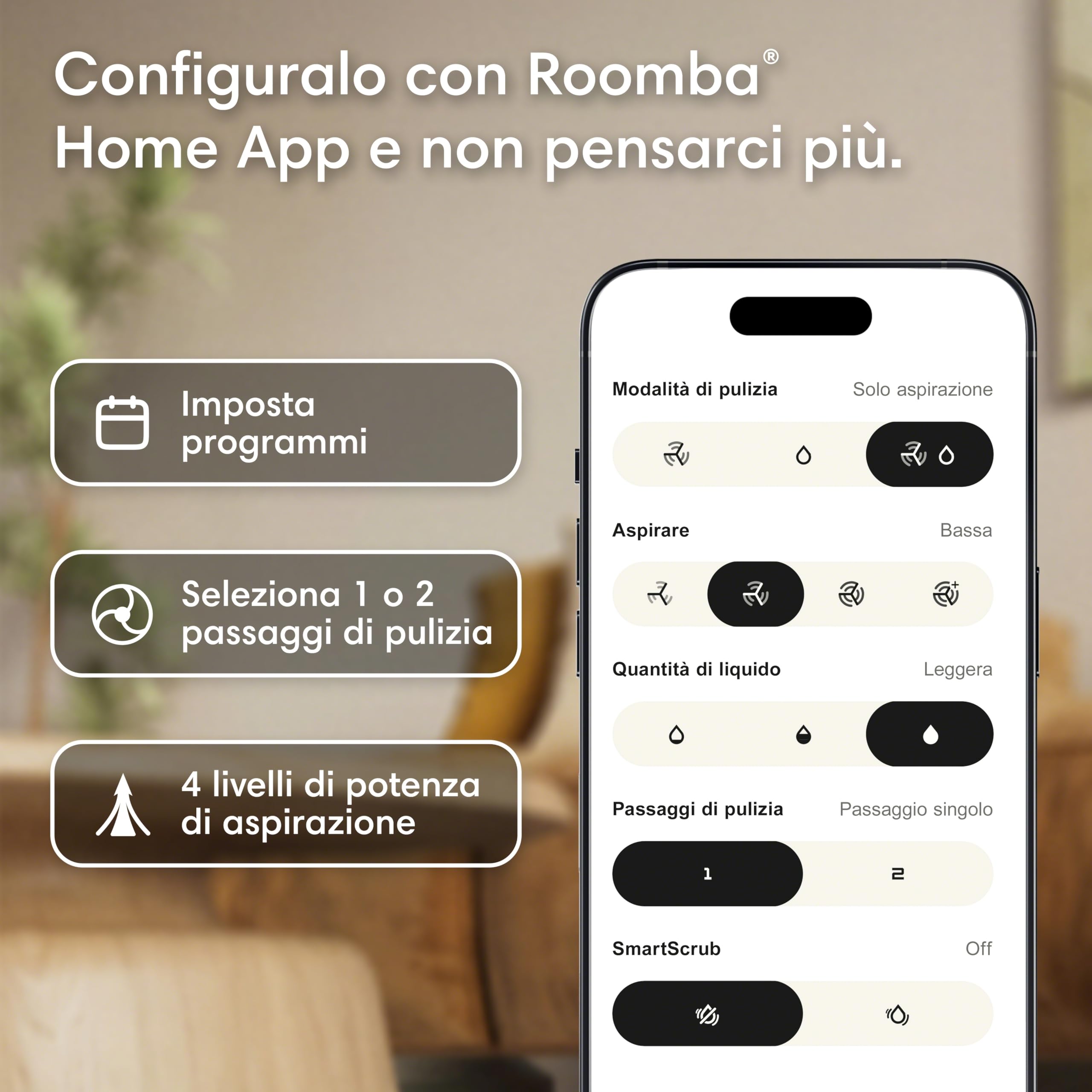 iRobot Roomba® 115 Combo Robot Aspirapolvere Lavapavimenti, 15.000 Pa, Aspirazione e Lavaggio 2 in 1, Mappatura ClearView™ LiDAR, SmartScrub™, Controllo App e Vocale, Bianco