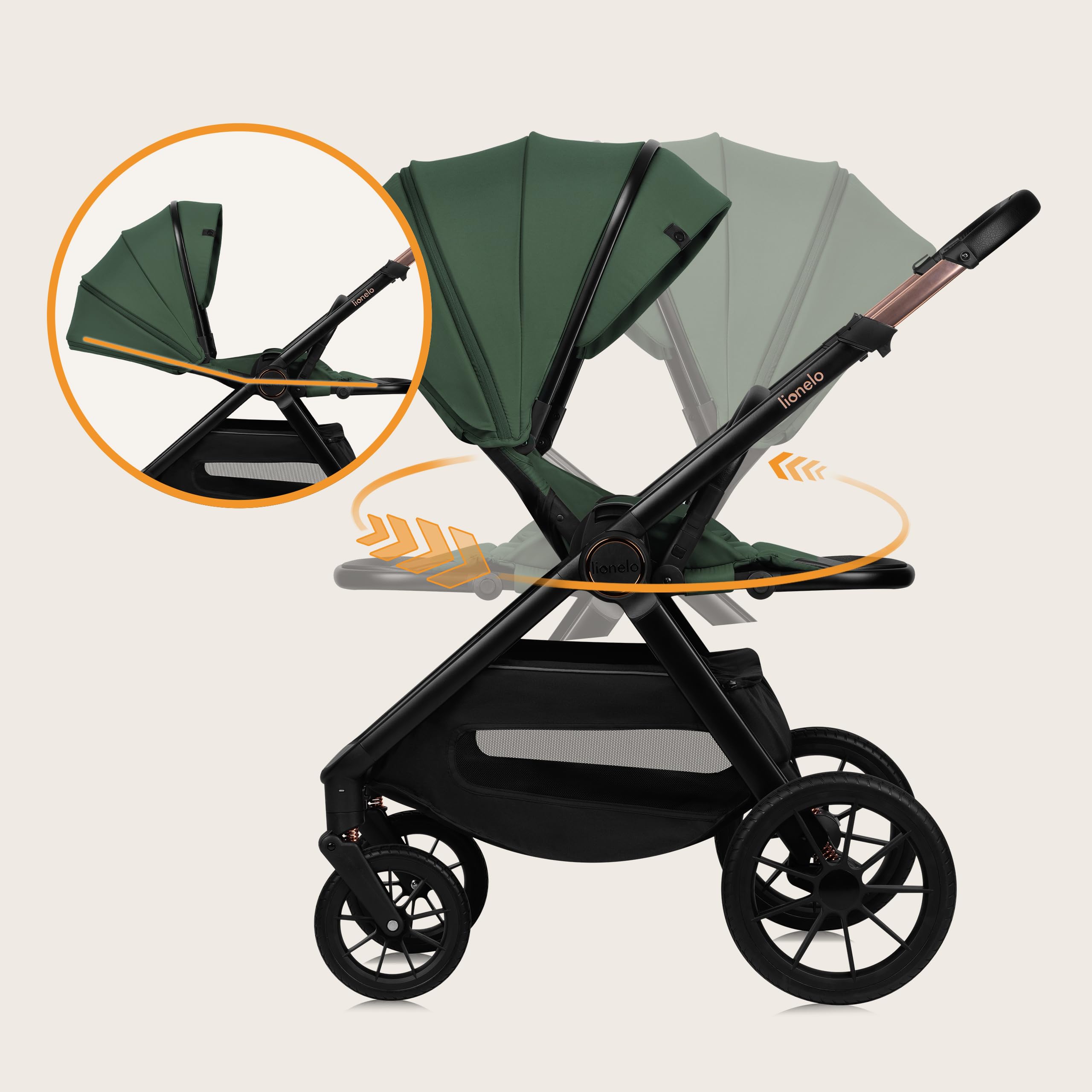 LIONELO LAYLA 2 w 1 Wózek Spacerowy Dziecięcy 0-48 miesięcy do 22 kg Gondola do 9 kg, Regulacja Oparcia i Podnóżka, AiryDots, Obrotowe Koła PU 360° Pełna Amortyzacja Budka XXL