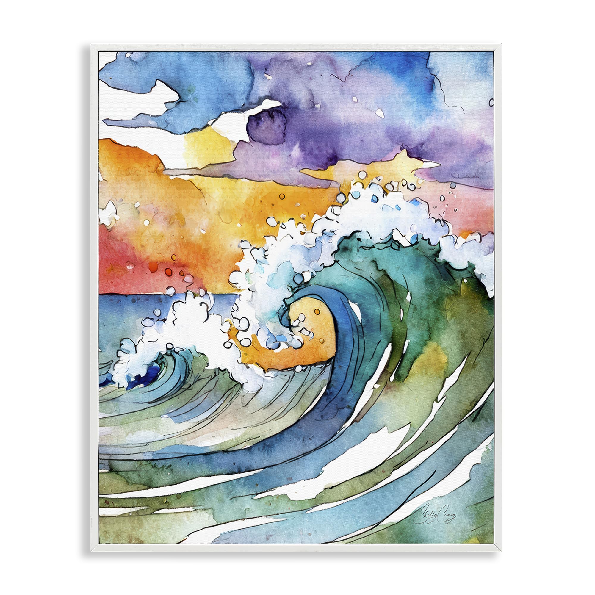 Stupell Industries Vibrant Sunrise Wave Splash 'Vibrant Sunrise Surf', Framed Giclee Art, White, 16 X 20 Inches, Easy To Hang And Sturdy, Made In Usa, By Shelly Craig