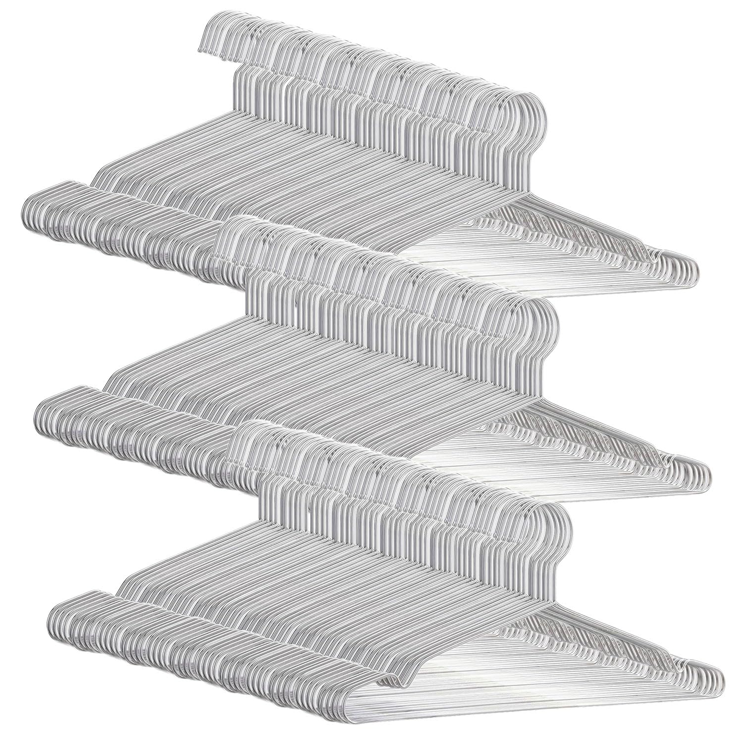 Taylor & Brown 100 Pack Strong 42cm Metal Clothes Hangers – Silver Galvanised Wire with Notches & Trouser Bar, Durable Space-Saving Wardrobe & Garment Organisers for Shirts, Jackets, Suits & Trousers
