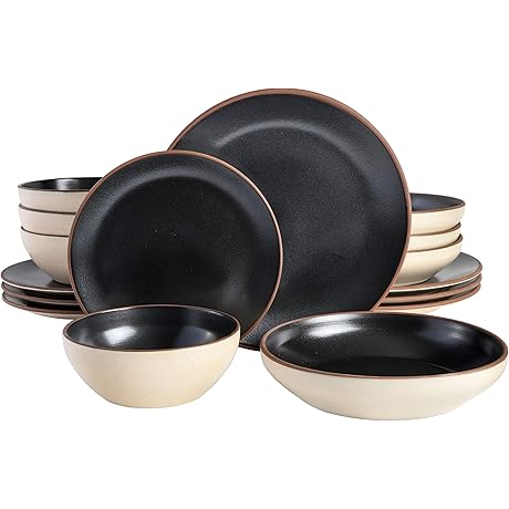 Gibson Elite Contempo Classic Double Bowl Dinnerware Set with Pasta Bowls
