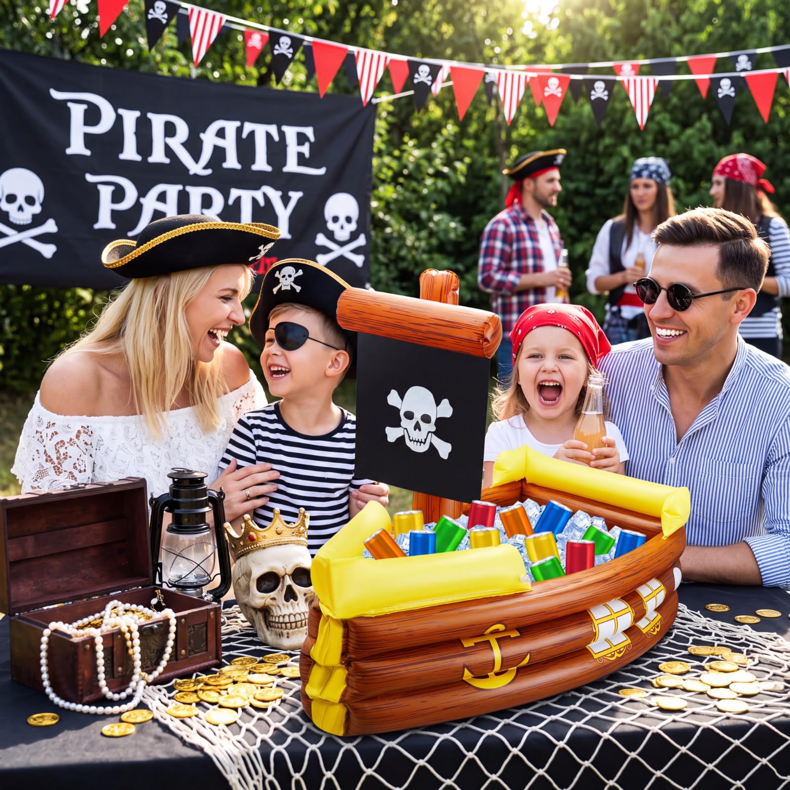 Cunhill 2 pezzi gonfiabile pirata nave dispositivo di raffreddamento gonfiabile per Halloween nave pirata per cibo bevande servire bar pirata decorazioni festa compleanno piscina forniture