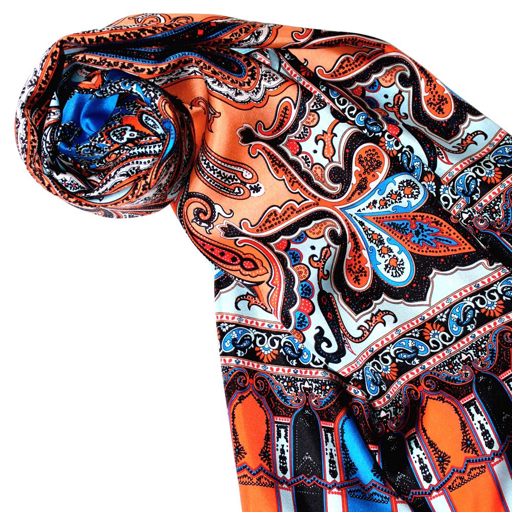 LORENZO CANA Foulard de 100% soie pour la femme – écharpe avec les mesures de 50 x 165 cm - fin, léger et noble pour le printemps et l´été en orange apricot bleu clair rouge blanc noir